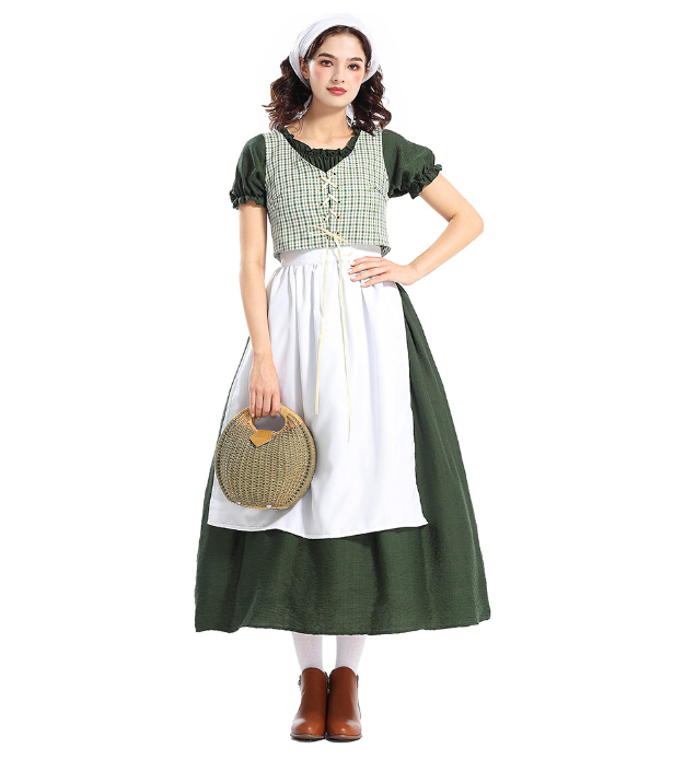 Women Prairie Dress Green Pilgrim Costume 1800s Dress Womens Oktoberfest Outfit